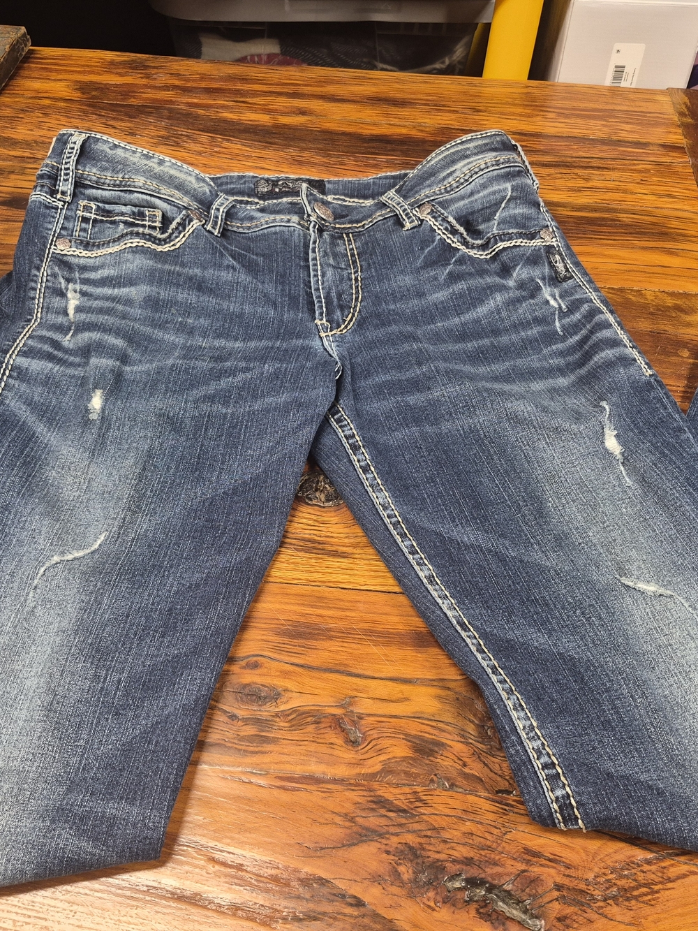 Silver Jeans Women's Slim Bootcut Distressed Blue Denim